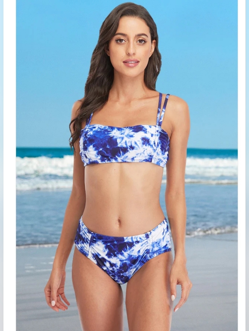 Blue Tie-Dye Bandeau Bikini Set - Women's Swim